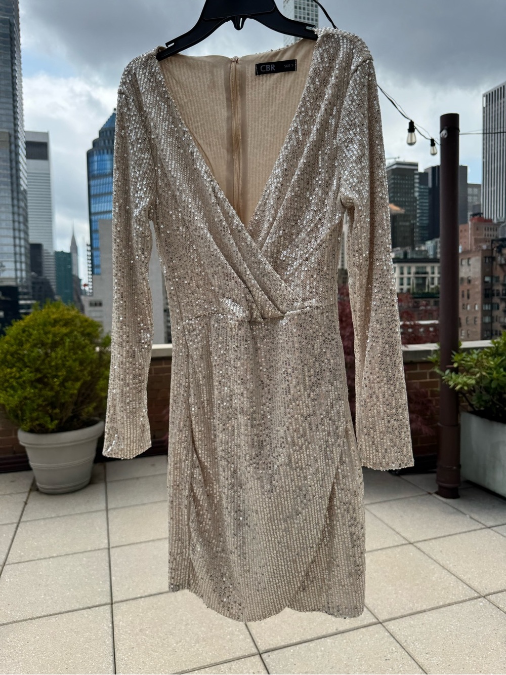 CBR Champagne Sequin Long-Sleeve Wrap Dress